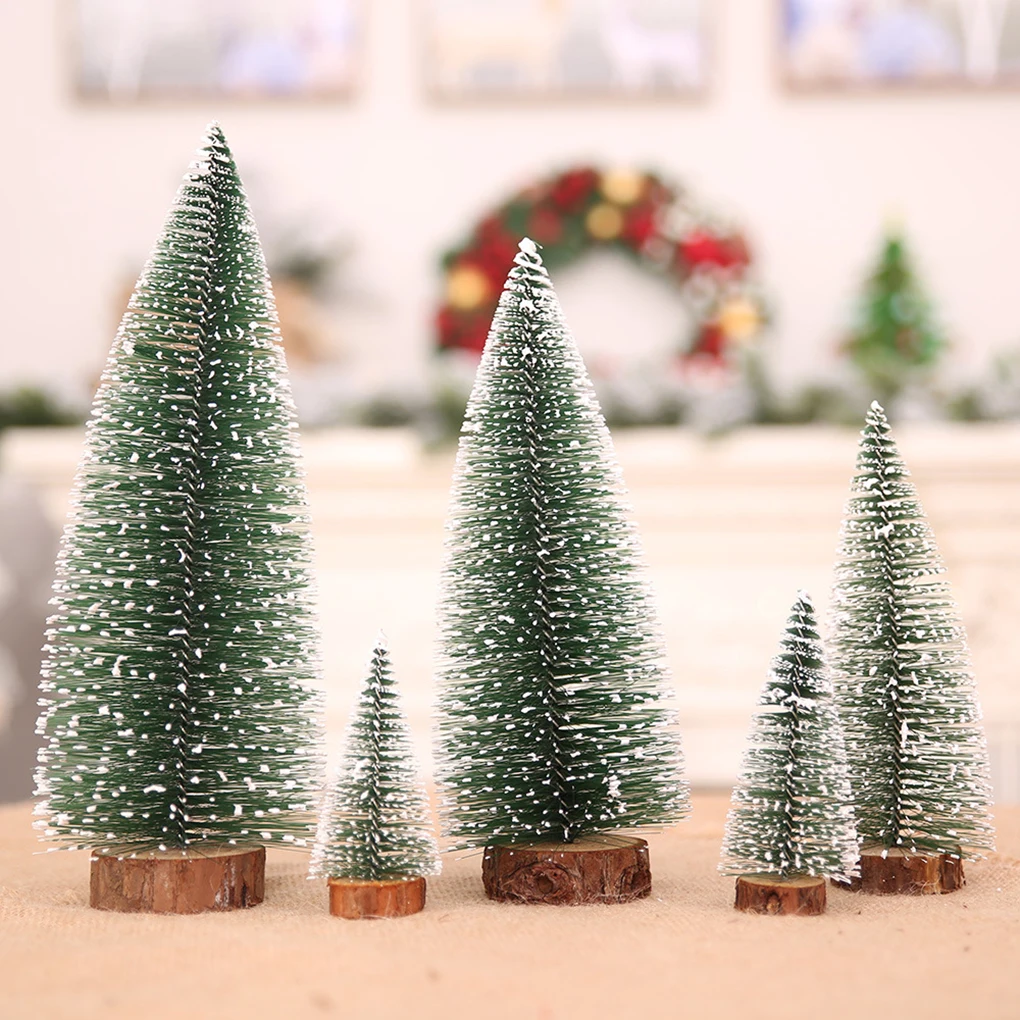 

Wooden Snowy Christmas Pine Tree Desk Small Mini Xmas Craft Board Decoration Home Office Show Window Ornament Gift 5pcs/set