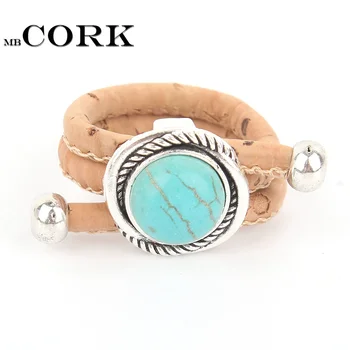 

Natural Cork turquesa ring Antique Sliver vintage women Ring original adjustable wooden jewelry R-051