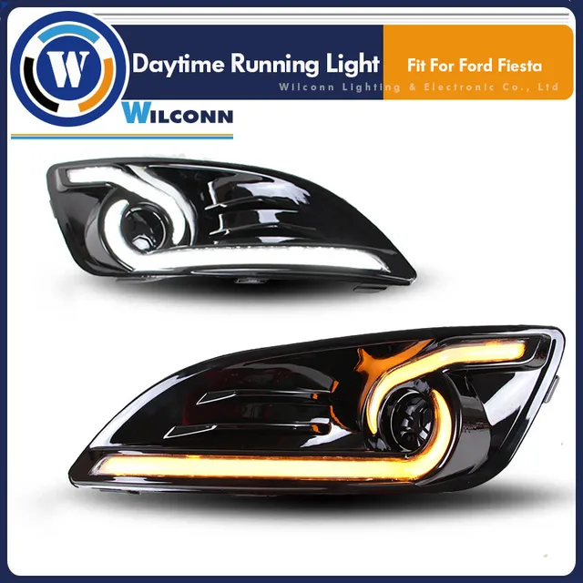 LED Daytime Running Lights Fog Lamps Rim For Ford Fiesta w Turn Signal DRL Aftermarket Car