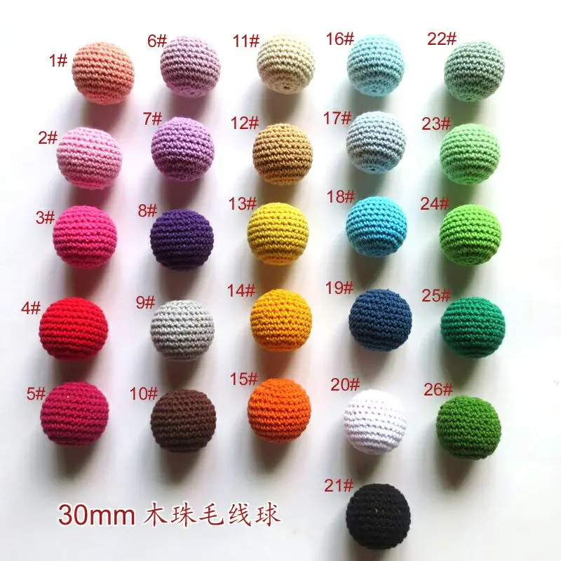 

50pcs/lot 30MM Crochet Wood Beads can mixed 26 colors