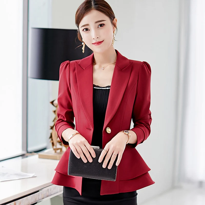 

Autumn Women Blazer Plus Size Slim Long Sleeve Small Blazer Button Solid Color Office Lady Workwear