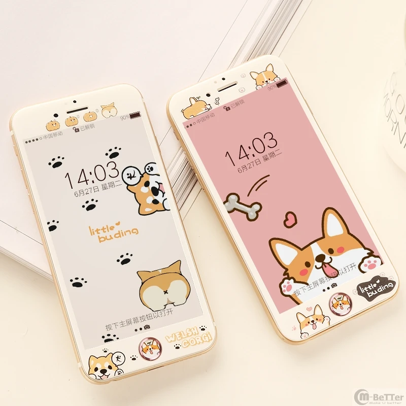 

Keji Dog for iPhone 8 plus tempered glass screen protector For iPhone 7 6 6s plus soft edge front film phone cover + sticker