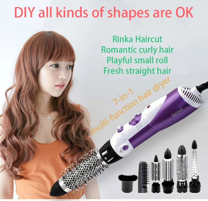 Secador de Cabelo Ventilador de Cabelo com Difusser Estilo de Cabelo 7 em 1 Kemei Multifuncional Profissional Escova Ferramentas 220-240 v 38d 3 Cheap Secadores de cabelo