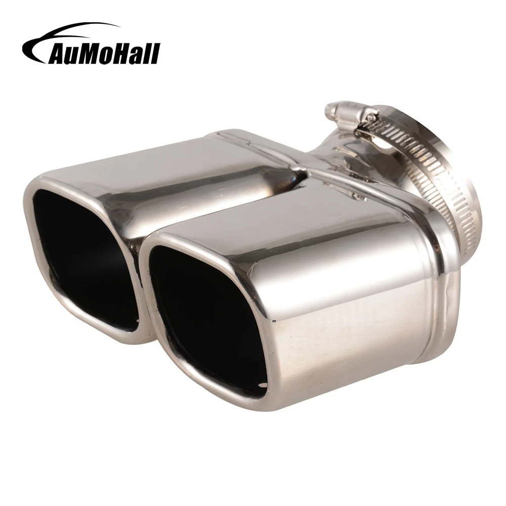 AuMoHall Stainless Steel Car Exhaust End Pipes Silver Dual Tips Tail