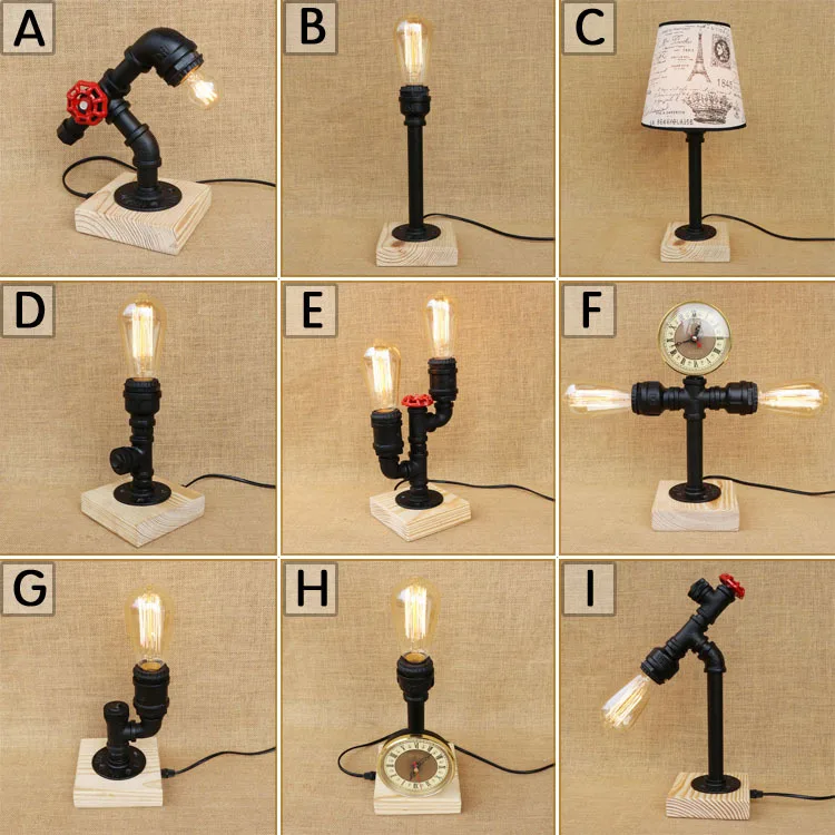 

Wooden Bed Table Lamp Water Pipe Style Light Living Room Wood Industrial Lamps Luminaire Lampe Wooden Bedroom Creative