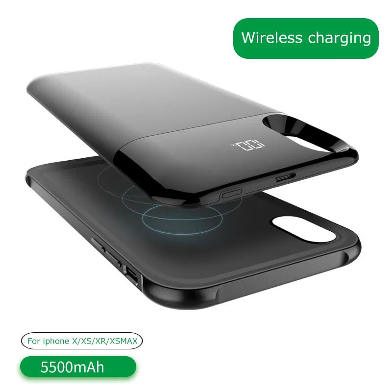5000mAh Battery Charger Case For iphone X XS Led digital
