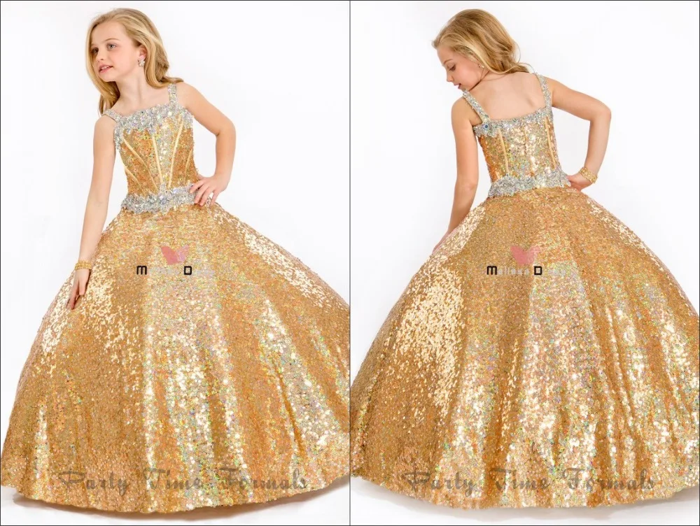 New Hot Sale Strapless Blue Gold Sequins Covered Ball Gowns Floor-Length Children Dresses 2014 | Свадьбы и торжества