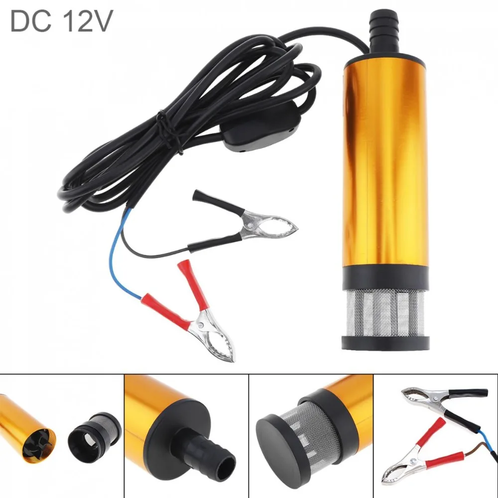 

DC 12V 52MM Aluminium Alloy Car Electric Submersible Pump Fuel Water Oil Barrel Pump with 2 Alligator Clips