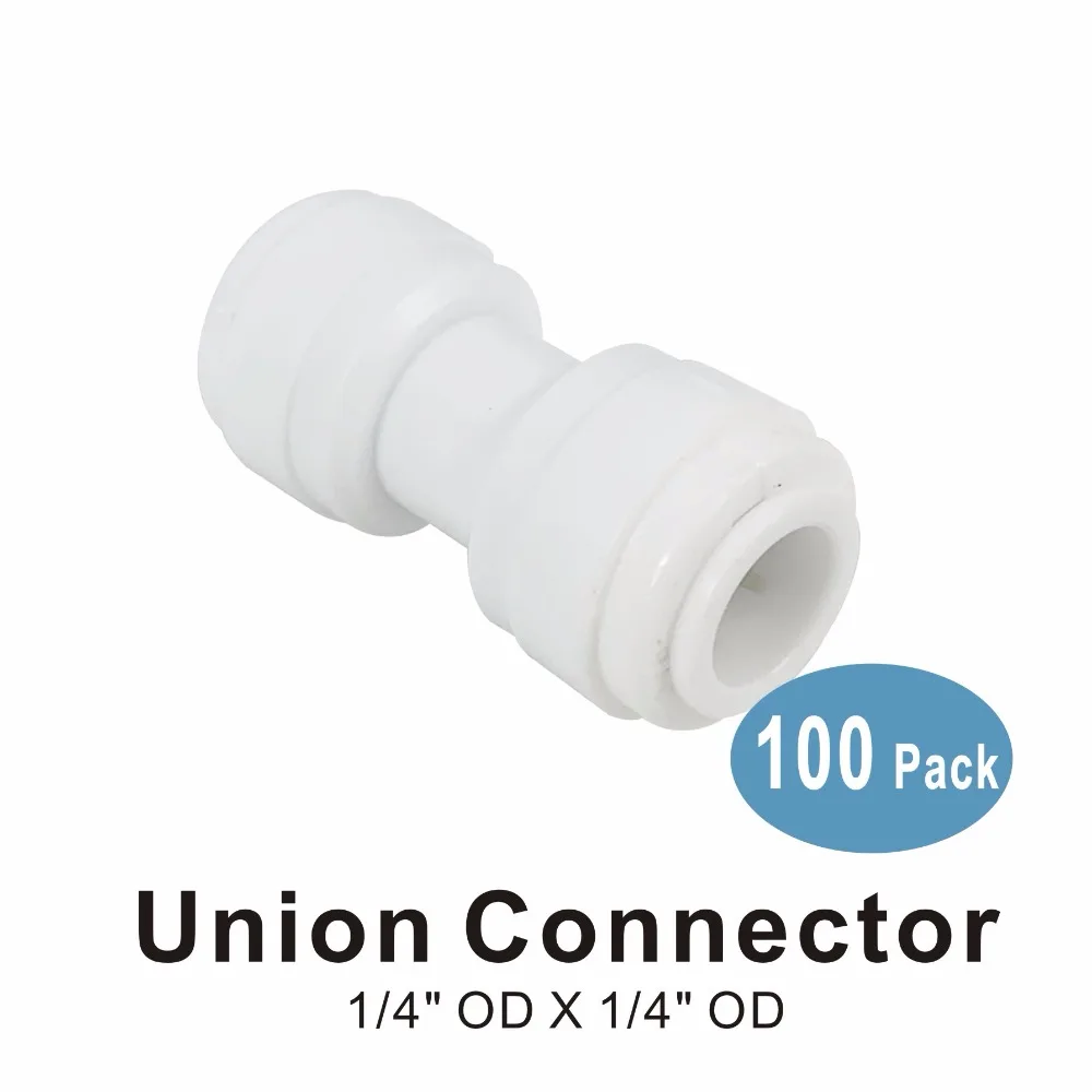 

100 PACK OF Union Connector 1/4 x 1/4 Quick Connect RO System and Water Filter Fittings