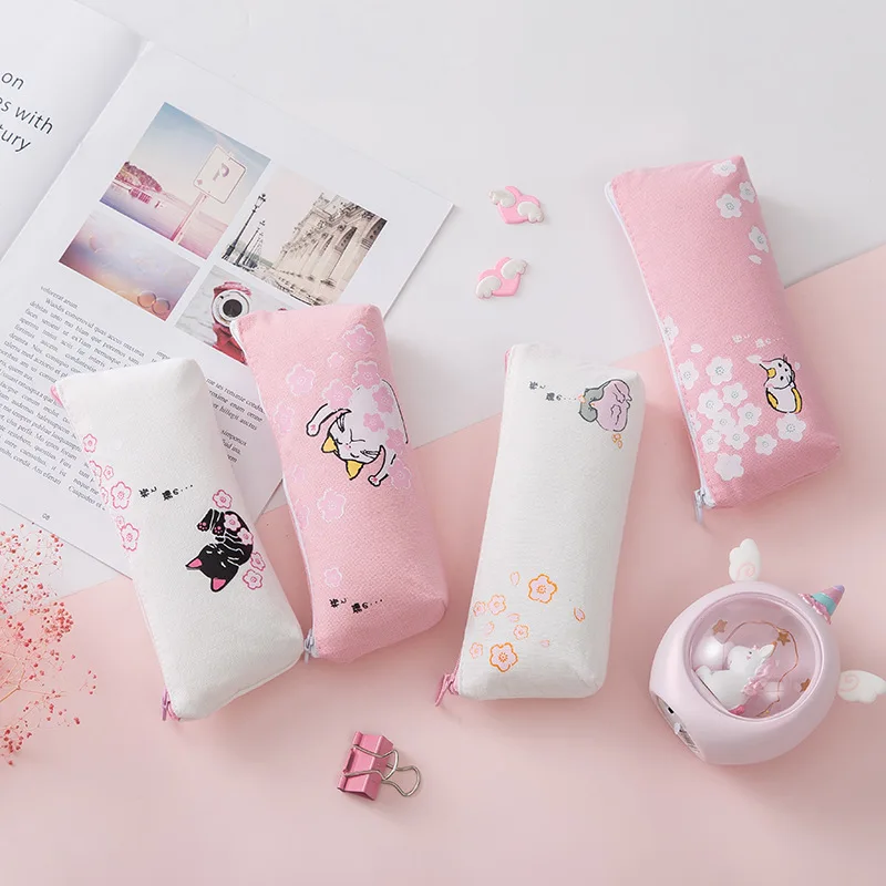 Kawaii cat Розовый Вишневый цвет Сакура чехол-Карандаш для девочек школьный пенал