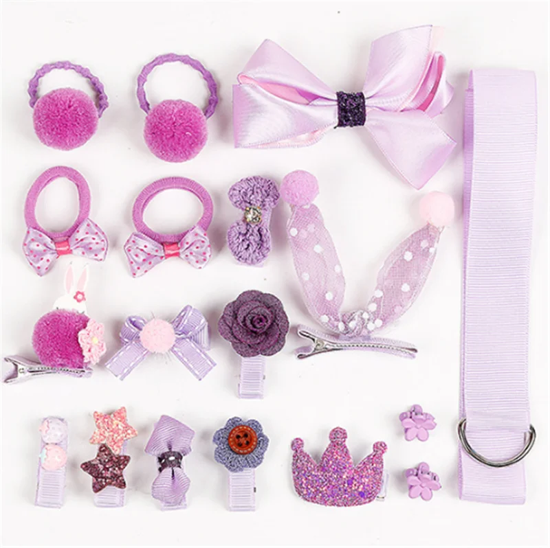 Purple 1 комплект = 18 шт., новые детские аксессуары, заколки для волос, заколки для волос, детские тканевые заколки с бантом и цветком, заколки для волос, головной убор для девочек - Цвет: Purple