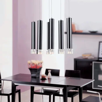 

Dining Room Pendant Light L17.8" x W11"x H47.2" Modern 6 Pcs Black Aluminum Tube Clear Crystal Cube Living Room Pendant Lamp