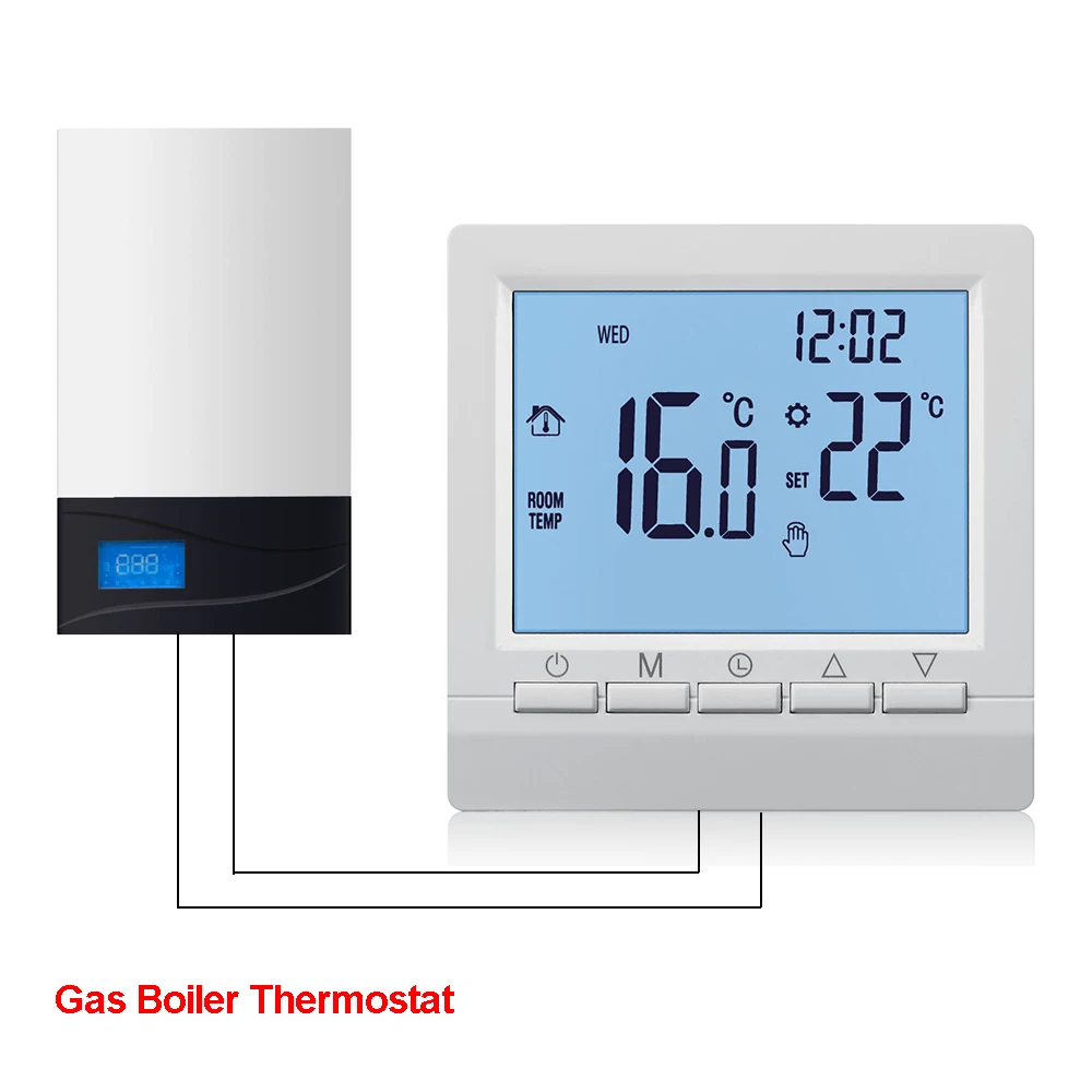 

Gas Boiler Heating Thermostat Blue 1.5V Battery Powered Temperature Regulator for Boilers Weekly Programmable