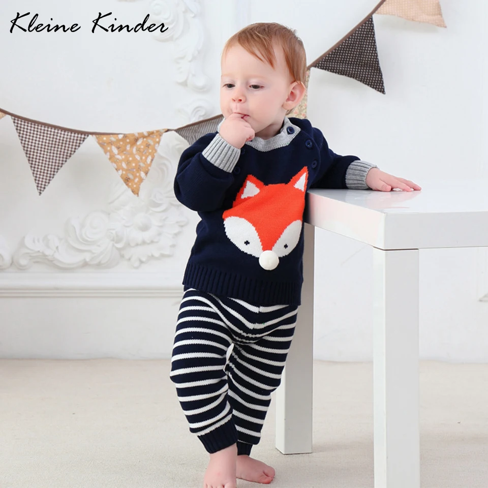 

Boys Sweaters 2018 Winter Autumn Fox Sweater for Girls Cardigan for a Girl Baby Knitted Pullover Kids Tops Pants Clothing Set