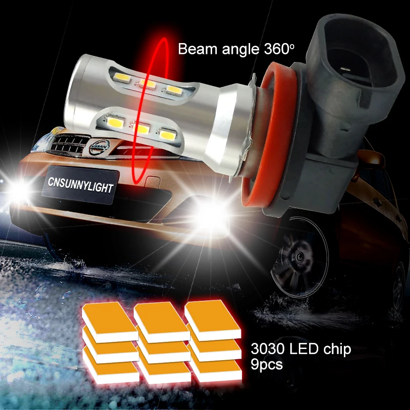 Cnsunnylight Canbus H11 H8 H16 LED автомобилей Противотуманные лампы HB3/9005 9006/HB4 5202 высокое Мощность 3030 9SMD автомобили днем Бег света DRL лампы