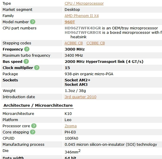 Процессор AMD Phenom II X4 960T четырехъядерный процессор 3,0 ГГц/6 м/95 Вт Разъем AM3 AM2+ 938 pin рабочий