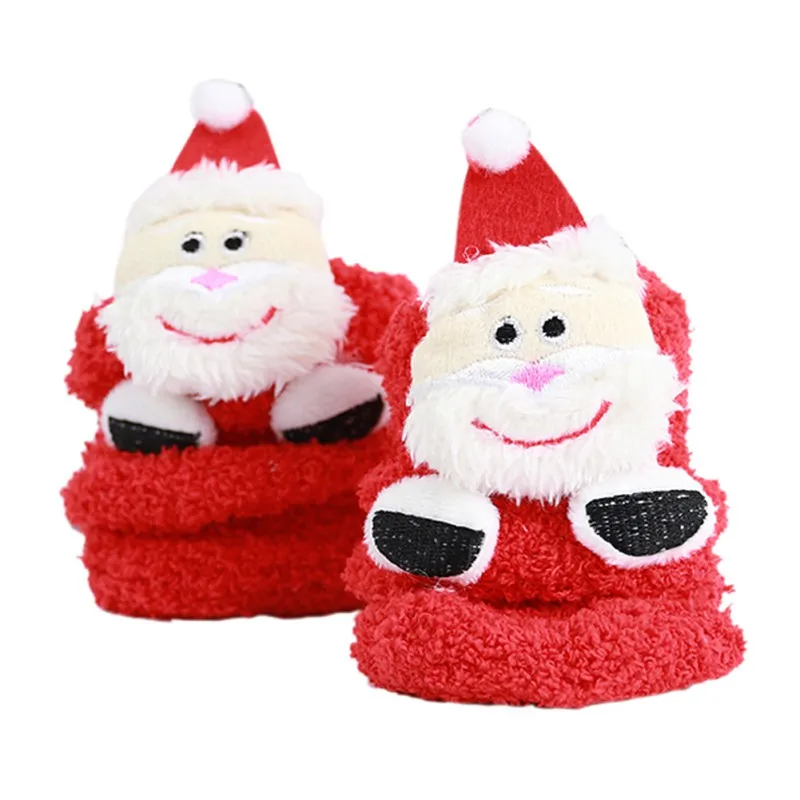 Новые детские носки зимние теплые рождественские подарки стерео-носки детские мягкие хлопковые милые рождественские носки с Санта Клаусом и оленем - Цвет: RB