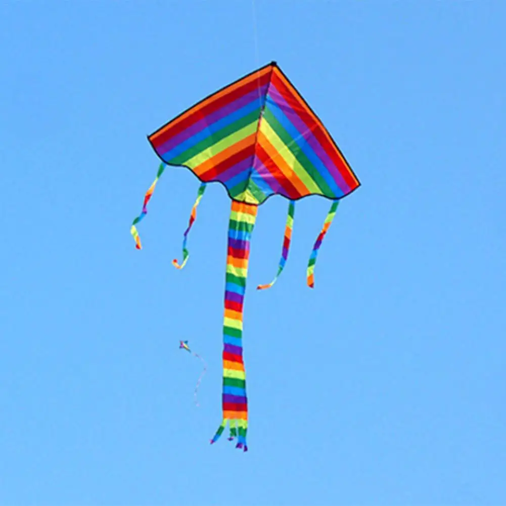 Best Outdoor Colorful Rainbow Kite Long Tail Nylon Kite Children Flying Toy Funny Sports Game Triangle F