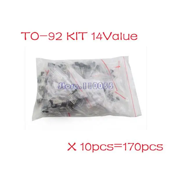 

S9012 S9013 S9014 A1015 C1815 S8050 S8550 2N3904 2N3906 A42 A92 A733,17valuesX10pcs=170pcs,Transistor Assorted Kit