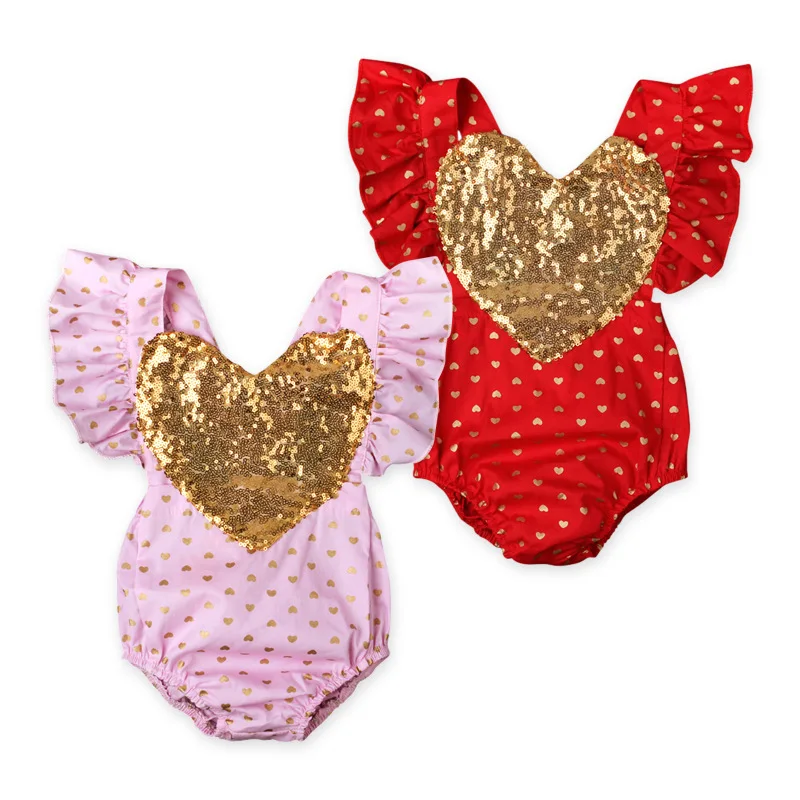 

Christmas Infant Baby Girls Sequins Heart Rompers Toddler Princess Cotton Jumpsuits 2016 Babies Autumn Romper bebe clothing