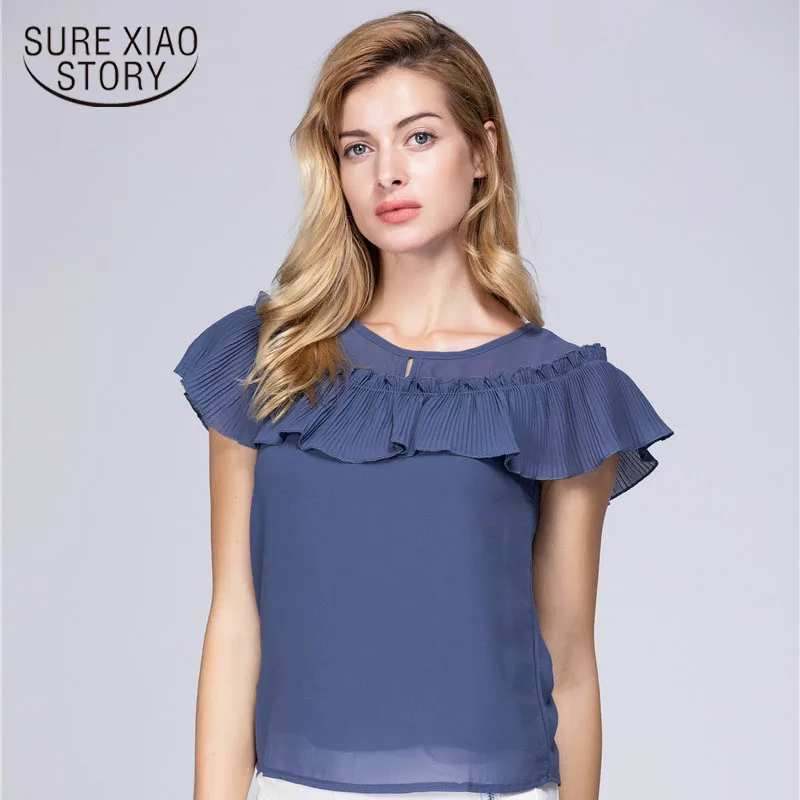 

Womens Shor Sleeve Casual Chiffon Blouse Female Blouses O-Neck Work Wear Solid Color Office Shirts For Women Blusas Tops D761 30
