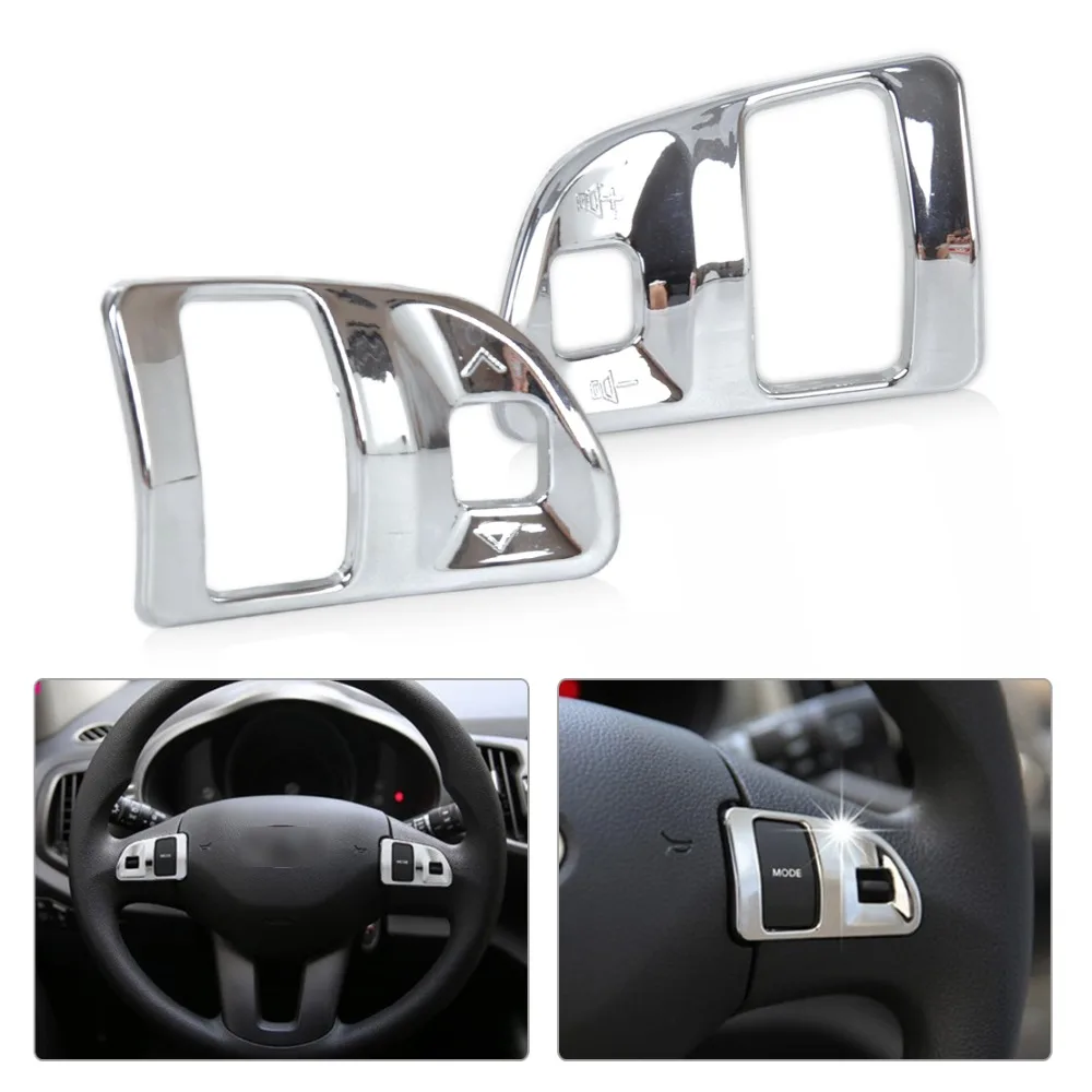 

CITALL 2Pcs Car Styling Chrome Steering Wheel Molding Cover Trim Decoration Fit for Kia Sportage R 2011 2012 2013 2014 2015