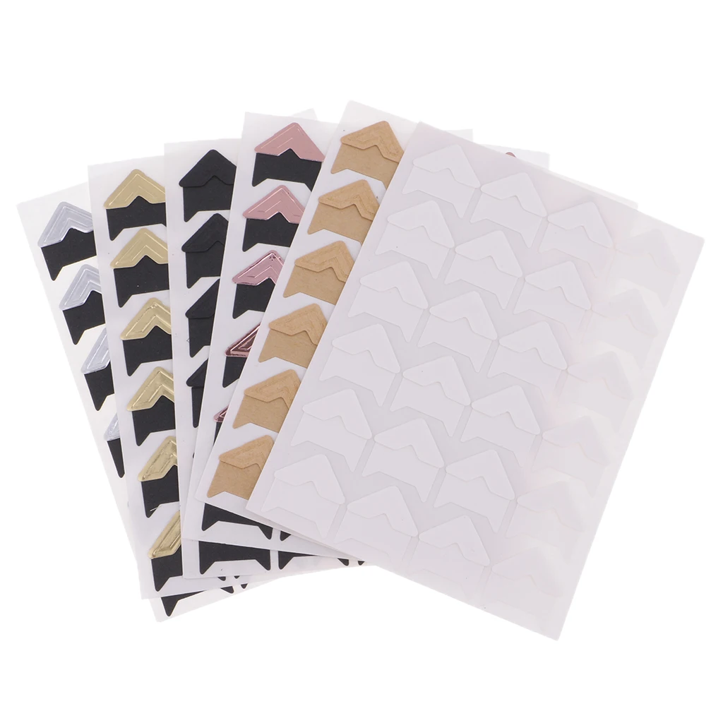6 Sheets Album Photo Mounting Corners Sticker Self-Adhesive Essential Item Separate Piece 2x2cm Total 144 Pieces