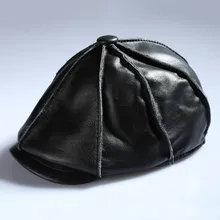 Мужская кожаная восьмиугольная шляпа для художника из воловьей кожи, Весенняя Уличная Повседневная Кепка, мужские модные шляпы из натуральной кожи H6928