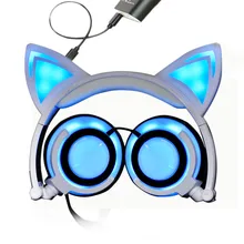 Best price Foldable Flashing Glowing cat ear headphones Gaming Headset Earphone with LED light For PC Laptop Computer Mobile Phone for Girl