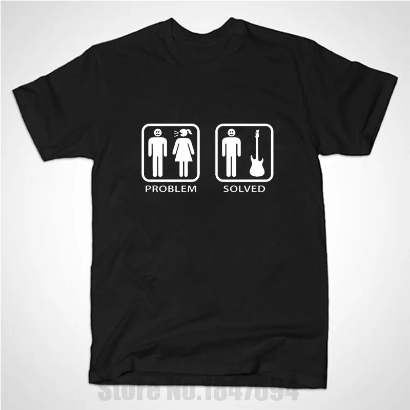 

New Summer Style Problem Solved Guitar T Shirt Men Casual Short Sleeve Electric Acoustic Bass Player Strings Funny T-shirt