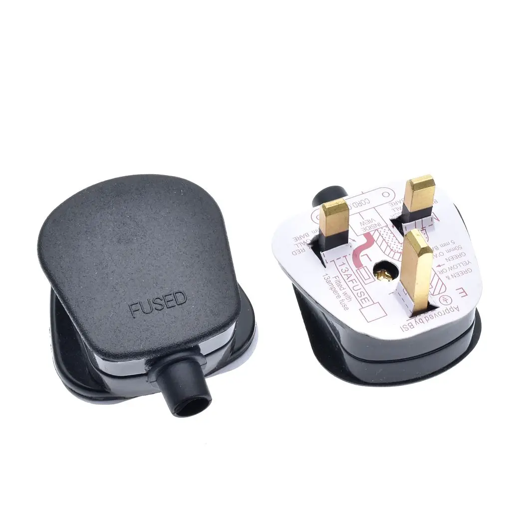 13 Amp Fused Household Plug Standard UK Black White 3 Pin