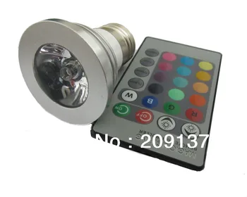 

Free shipping E27 GU10 4W Remote Control 16Color RGB LED Bulb Light lamp 85V-265V 2pcs/lot