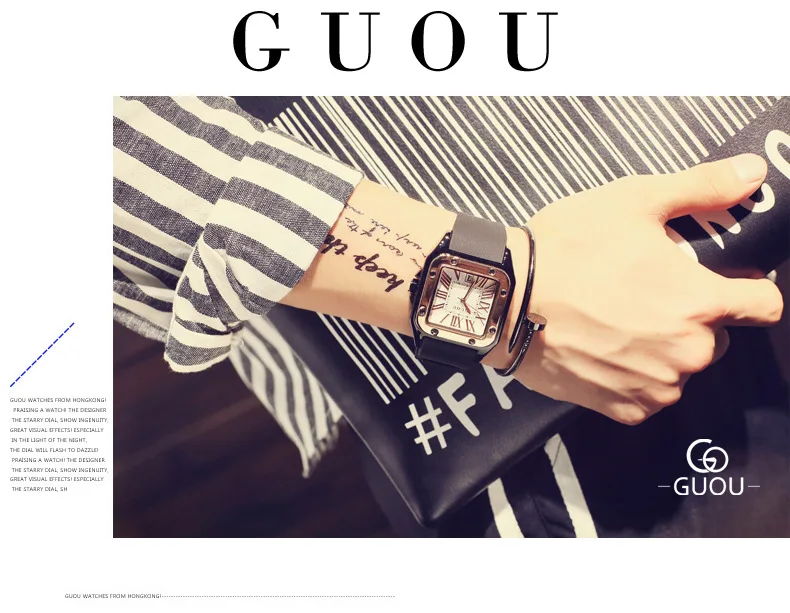 GUOU часы Модные прямоугольные кварцевые женские часы кожа высококлассные большой циферблат топ роскошные для женщин relogio feminino