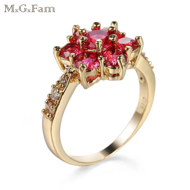 MxGxFam кольца с красным цветком для женщин в романтическом стиле 18k позолоченные