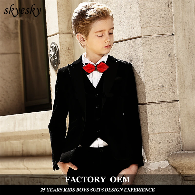 57-1       Black velvetee Suit Boys Suit Groom Party Suits Birthday Party Suits
