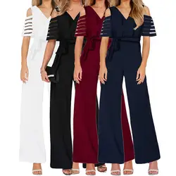 Для женщин комбинезон уличная одежда большого размера Мода Высокая талия с открытыми плечами одноцветное цвет широкие брюки боди mujer 2019