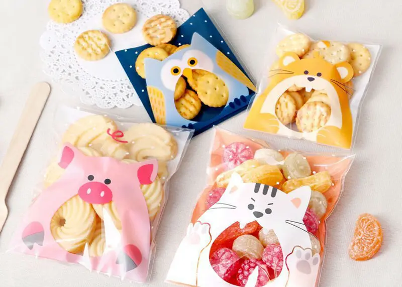 Cute animals Cookie Bags Self Adhesive Seal Plastic Cookies Bags for Kids Birthday Gifts Wedding Party Decoration 100pcs/lot