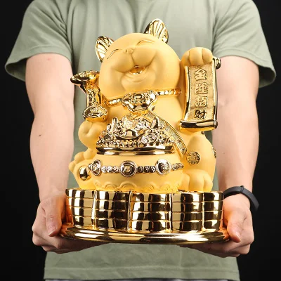Lucky Cat смолы орнамент золото/матовое золото Копилка открытие креативный подарок - Цвет: Big Matte Gold