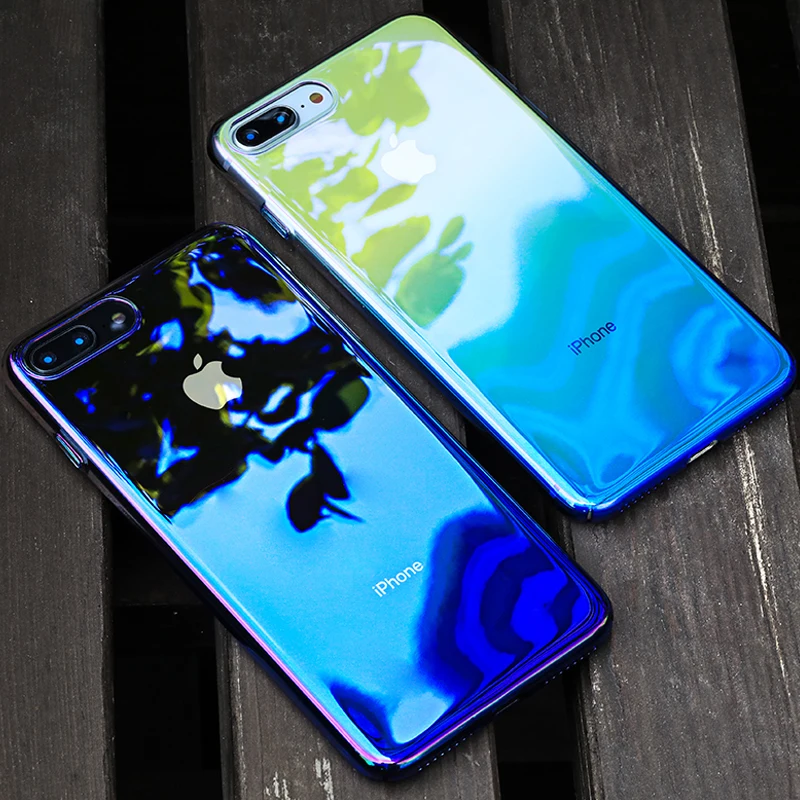 

Gradient Color Blue Ray Case For iPhone XS Max XR XS X Luxury Aurora Skin Ultra Slim Hard PC Cover For iPhone 7 8 6 6S Plus Case