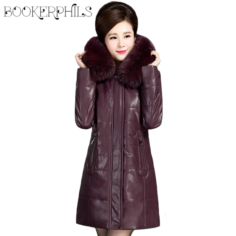 winter Middle aged women hooded coat fur collar Thick warm