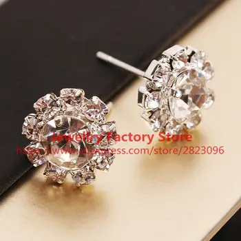 

500sets/lot New Style Stud Earrings Sunflower Crystal Rhinestone Earrings Fashion Jewelry Fashion Luxury Silver Color Earrings