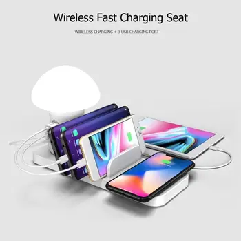 

Mushroom 40W Multifunctional Charger USB Hub Phone Wireless Charging Pad Dock LED Lamp QC 3.0 Desktop Phone Charger