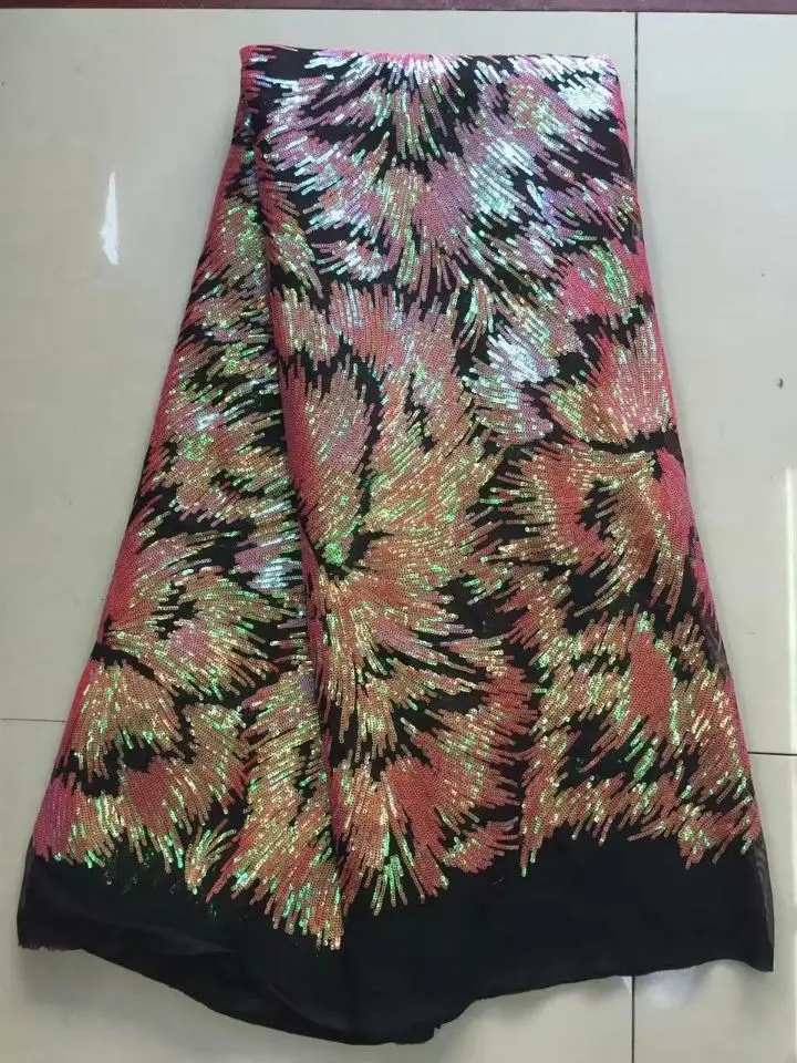 

New fashion colorful sequins design African mesh lace fabric French net lace material for party dress QN11-2(5yards/lot)