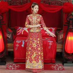 Платье дракона, свадебное платье невесты, костюм в китайском стиле феникс Ципао, вечернее платье, одежда для шоу, тонкий стиль для свадьбы
