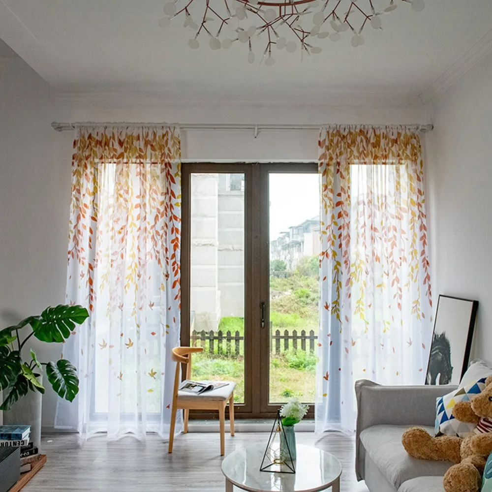 

Home Office Window Curtain Flower Print Long Divider Tulle Voile Drape Panel Sheer Scarf Valances Curtains