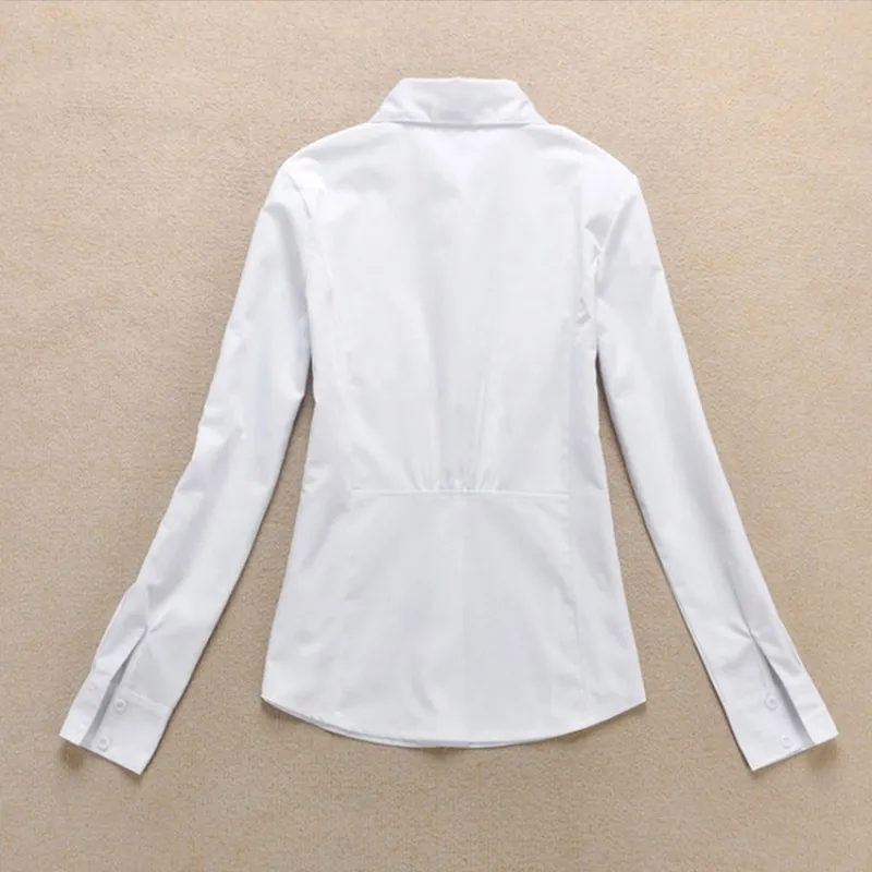 Новинка, модная летняя качественная женская деловая рубашка с длинным рукавом, облегающий воротник, Повседневная однотонная белая блузка, топы