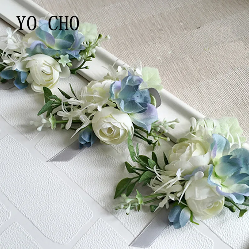 YO CHO 5Colors Artificial Rose Wrist Corsage Flower For Wedding Party Decor Wedding Bridal Women Girl Bridesmaid Delicate Floral
