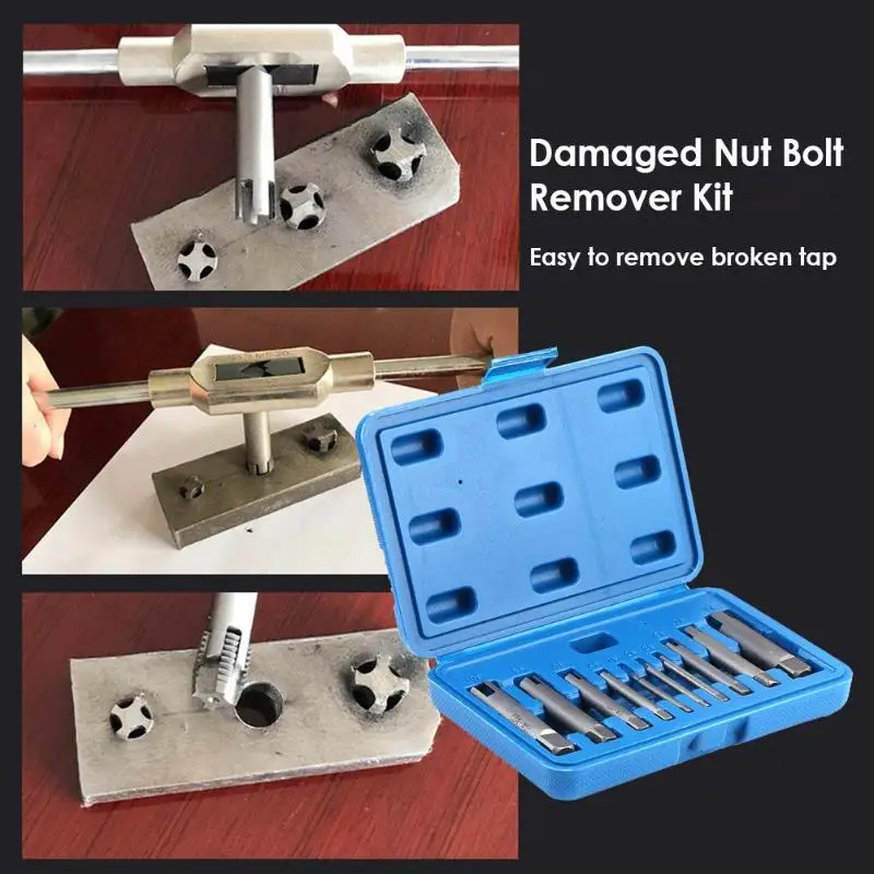 

10pcs Damaged Nut Bolt Remover Stud Extractor Set Broken Screw Removal Kit screw grasper tools damaged nut screw extractor set