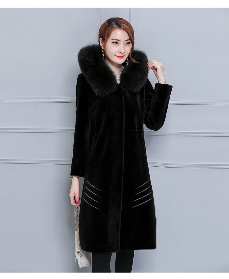 6916 5XL Plus Size Faux Fur Coat with Hood Women Elegant Winter Wool Jacket Fox Fur Collar Luxury Warm Long Winter Coat Women 2018 6