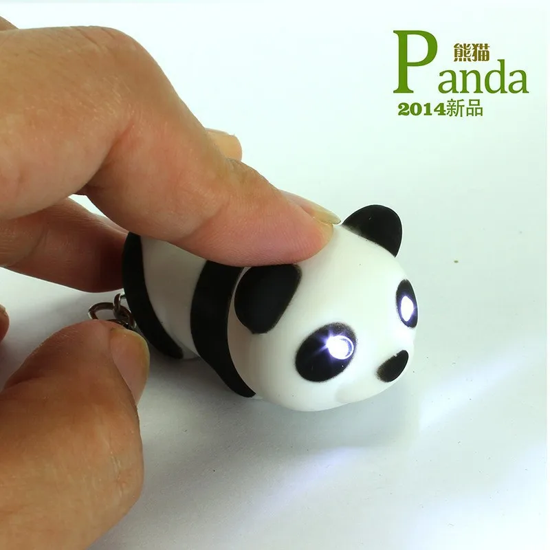 

Flashlight Panda keychain cute led keychains with sound keyrings mini Keychain Child gift Free Shipping